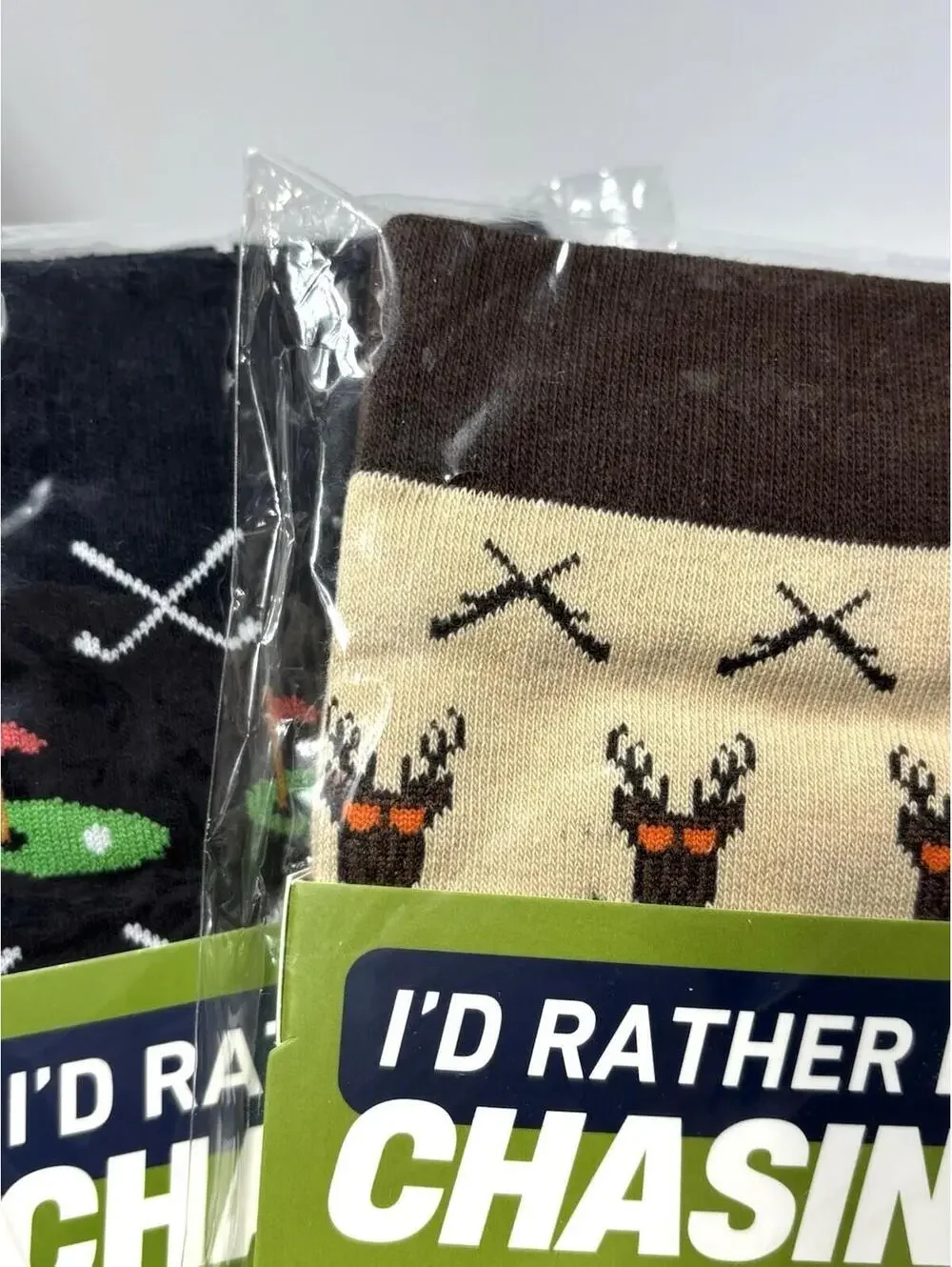 “I'd Rather Be Chasing” Socks 2pc Golf & Hunting Socks Patterns Brand New 2 Pair